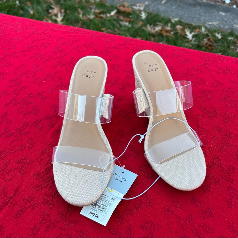 Nwt A New Day Womens Ansel Double Band Open Toe Wedge Heels size 7 - Picture 5 of 7